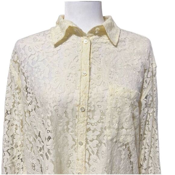 Equipment Small Cream Lace Button Front Long Sleeve Shirt Women’s - Picture 2 of 10